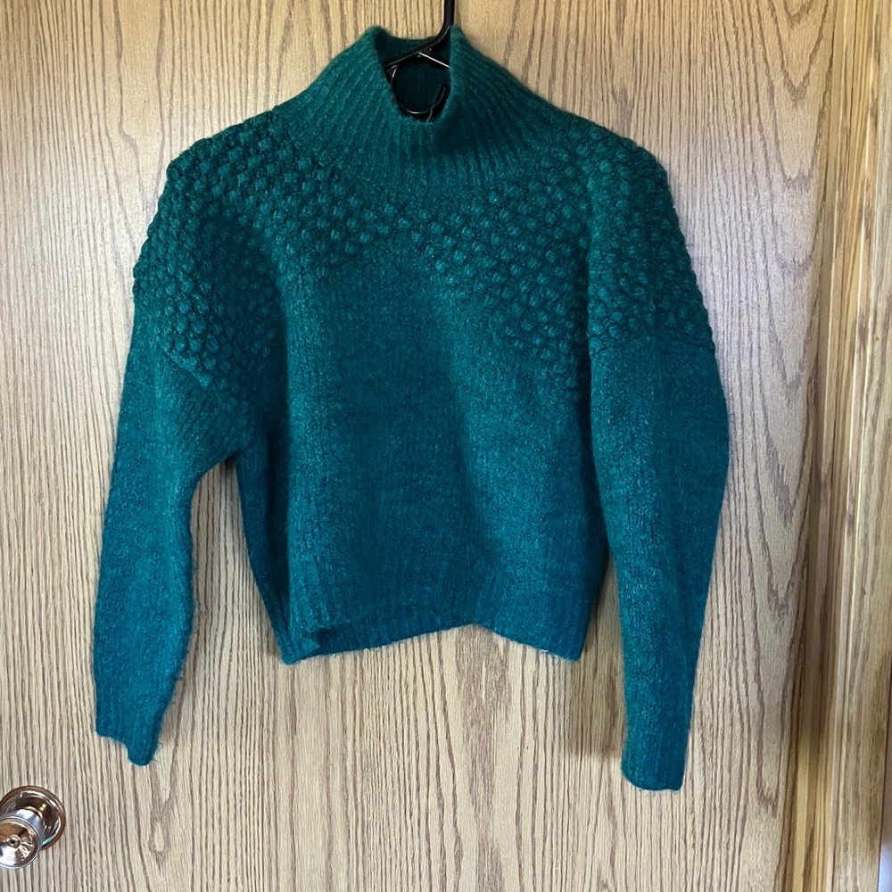 Free People Teal Bubble‑Stitch Turtleneck Sweater